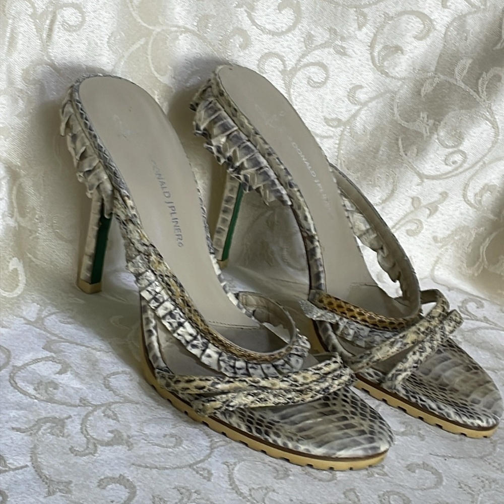 Donald J. Pliner Snake Leather Sandals Heels Sz 8.5